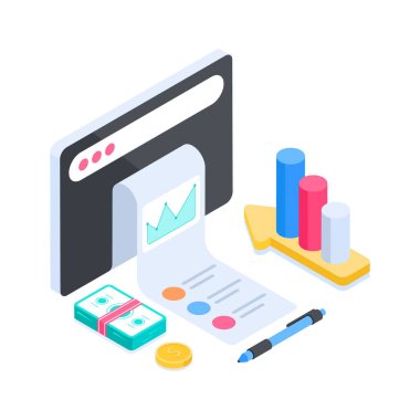 Finansal planlama kavramının iyi tasarlanmış izometrik çizimi.