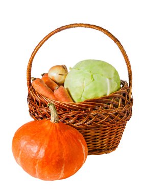 Sebze sepeti ve beyaz arka plan üzerinde izole kabak