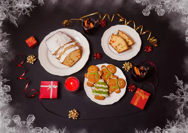 Kerst Peperkoek Koekjes Zelfgemaakte Kerstcake Met Gekonfijte Vruchten Raison Twee — Stockfoto