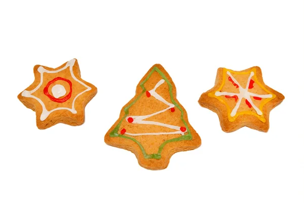 Christmas  cookies on isolated white background. Star, fir tree — Stock Photo, Image