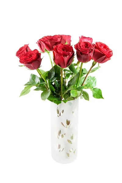 Boeket van rode rozen geïsoleerd op wit — Stockfoto