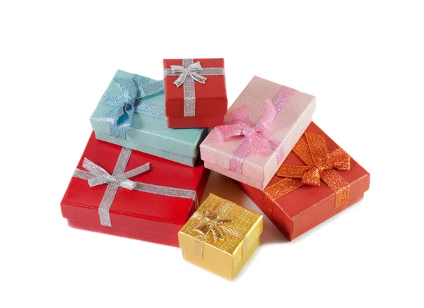 Stack of colorful gift boxes Isolated on white — Stock Photo, Image