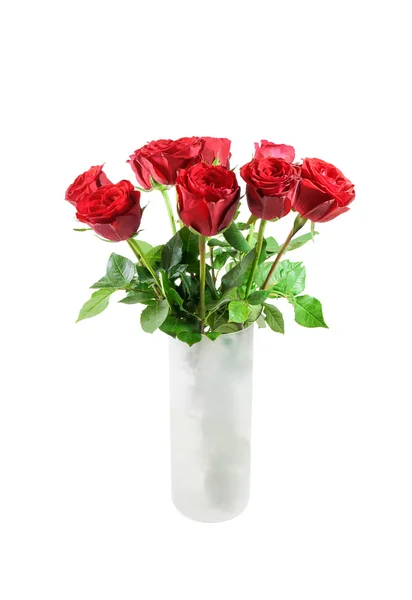 Μπουκέτο με κόκκινα τριαντάφυλλα που απομονώνονται σε λευκό — Φωτογραφία Αρχείου