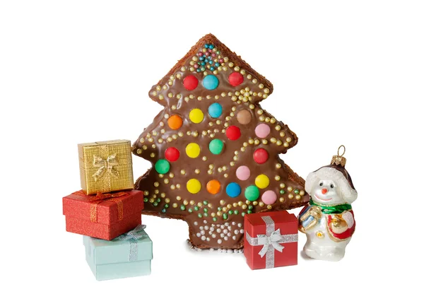 Domácí dort ve tvaru vánoční stromeček, vánoční oz — Stock fotografie