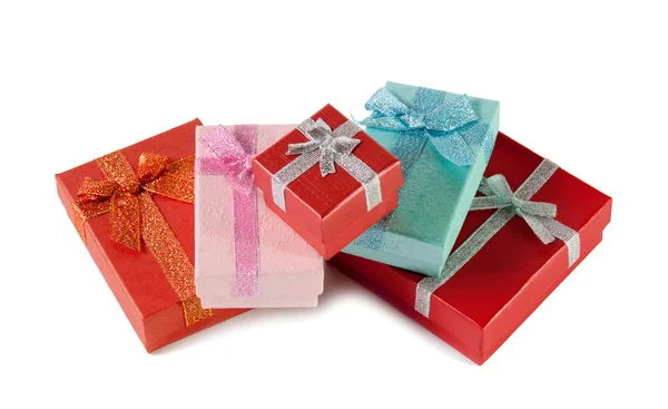 Stack of colorful gift boxes Isolated on white — Stock Photo, Image