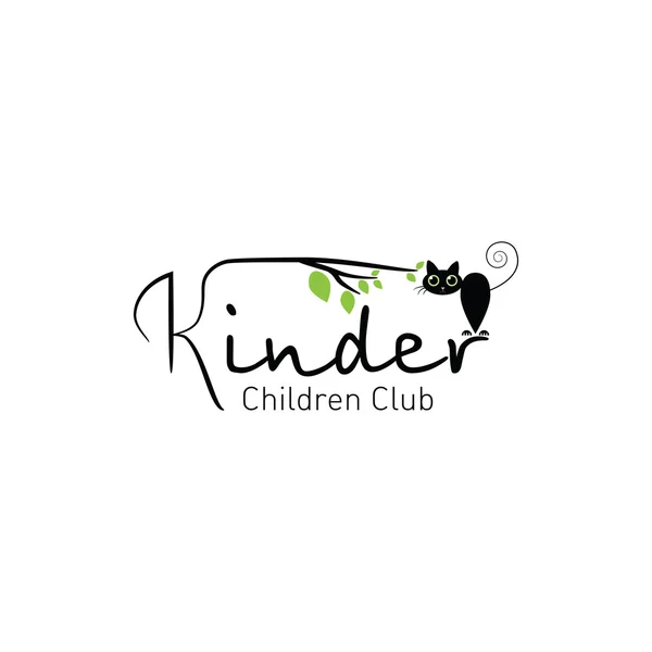 Kinder - club enfants logo avec chat amusant — Image vectorielle