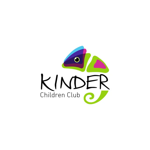 Kinder - logotipo crianças clube com camaleão divertido — Vetor de Stock