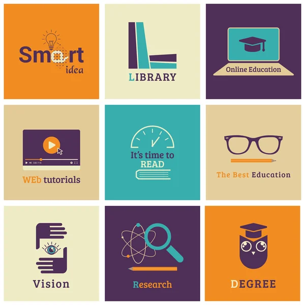 Set of flat education icons — Stock Vector