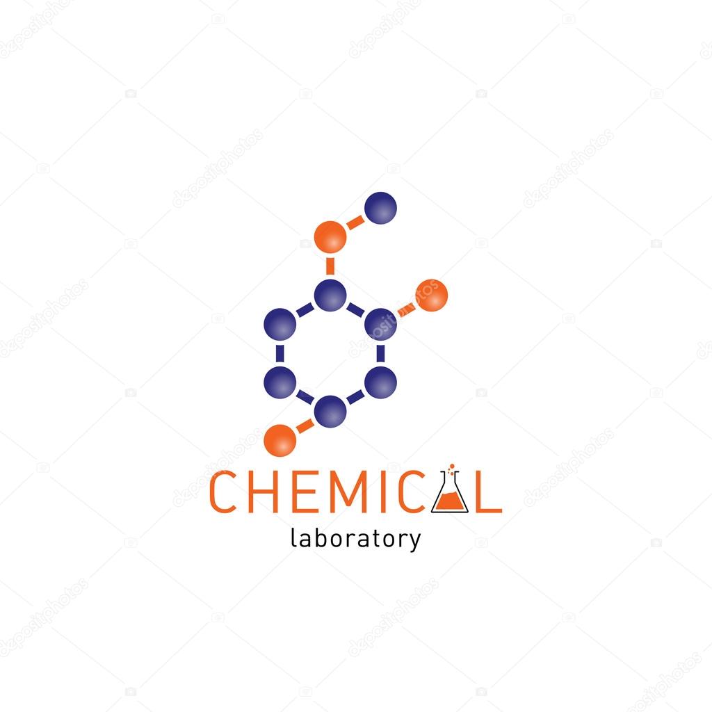 Chemical laboratory logo on a white background. Laboratory identity, atom logos, cells