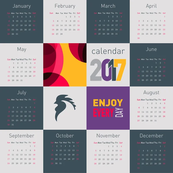 Calendário simples 2017 com galo, símbolo de 2017 no calendário chinês — Vetor de Stock
