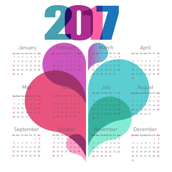 Calendrier abstrait 2017 avec des formes colorées — Image vectorielle