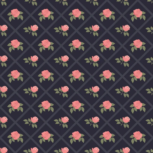 Seamless vintage flower pattern on navy background — Stok Vektör