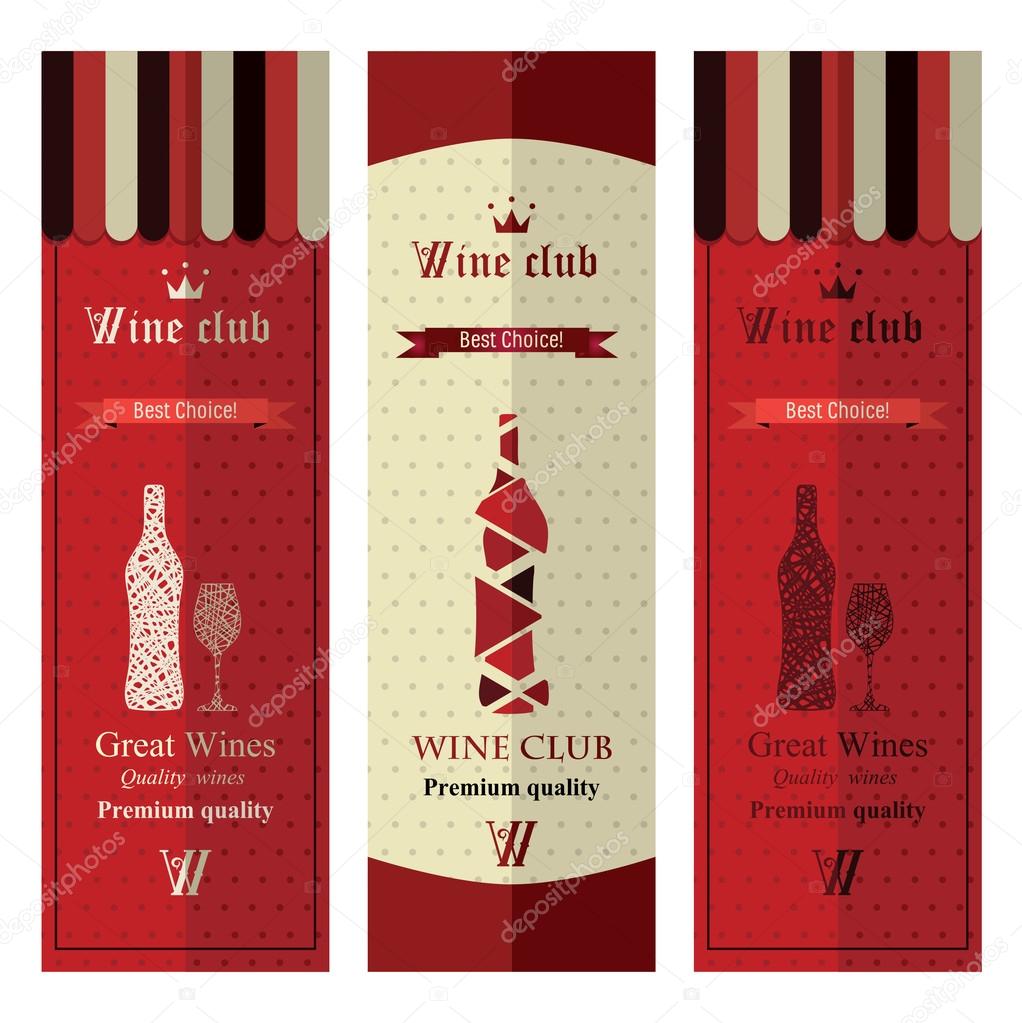 Three banners with different wine