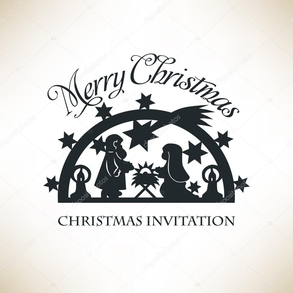 Simple Nativity scene. Christmas invitation