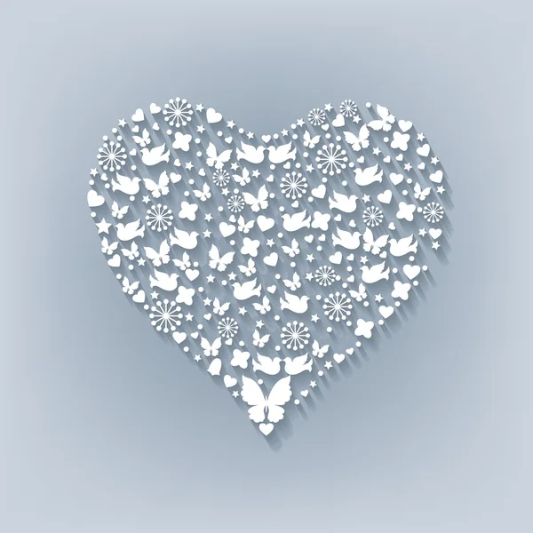 Big white heart. Cut paper. — Stock Vector