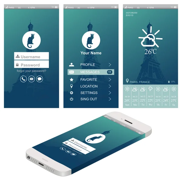 Smartphone con design di app mobile — Vettoriale Stock