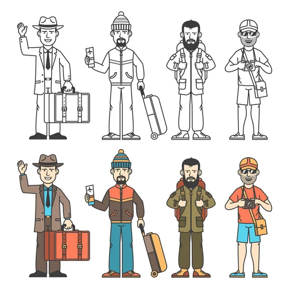 Современные путешественники в различной одежде с разным багажом — стоковый вектор