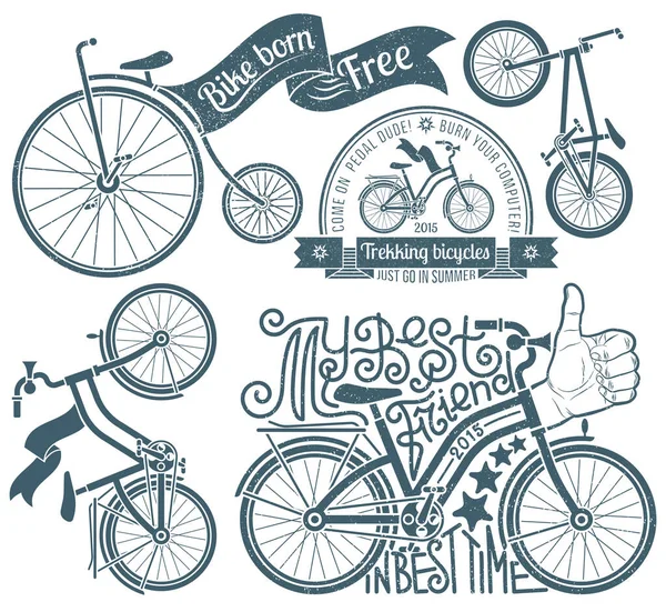 Lettering in logo with a bicycle. Bikes in vintage style with grunge texture — Stock Vector