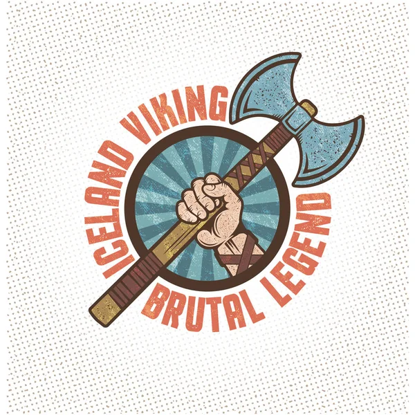 Island viking logo, emblem, maskot i vintage stil – Stock-vektor