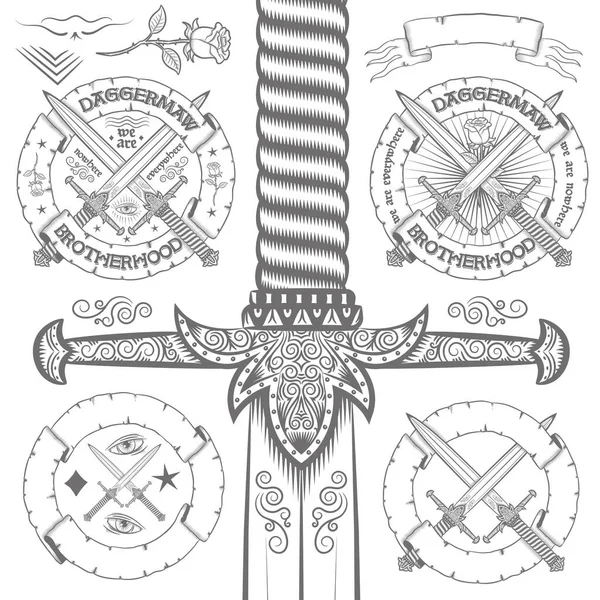 華やかな短剣とヴィンテージロゴデザイン — ストックベクタ