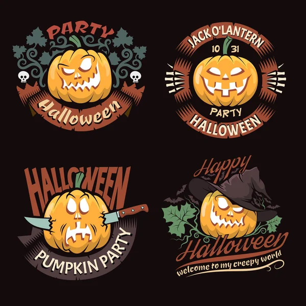 4 logotipo do Halloween com abóboras — Vetor de Stock