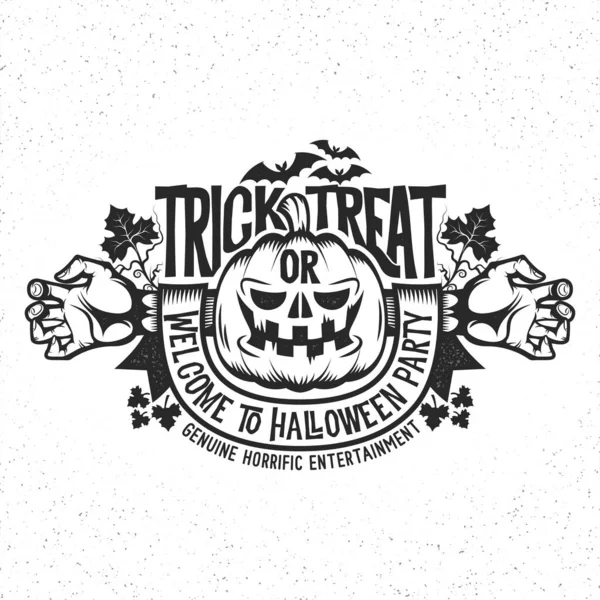 Logotipo de Halloween, emblema, abóbora de cartaz com braços estendidos — Vetor de Stock