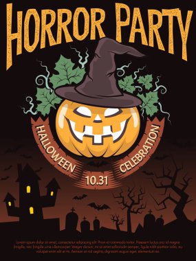 Cadılar Bayramı posteri, davetiye, balkabaklı el ilanı.