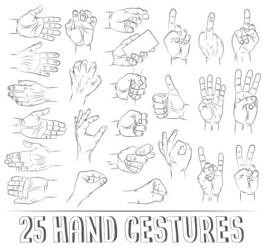 25 realistic hand gestures clipart