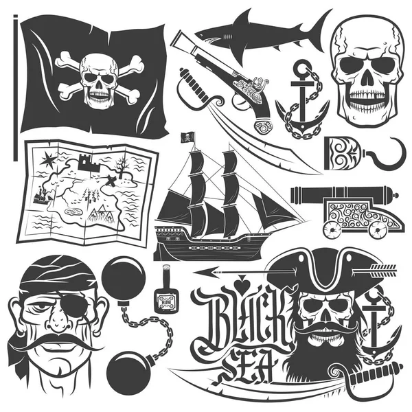 Piraten setzen auf Logos. Schwarzbart — Stockvektor