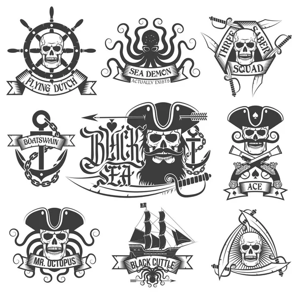 Conjunto de tatuagem pirata. Logótipos únicos de piratas — Vetor de Stock
