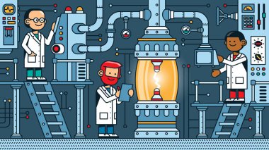 Bilim adamları laboratuvarda bir deney yapıyorlar.