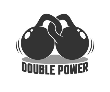 Spor salonu logosu ve iki tane kettlebell.