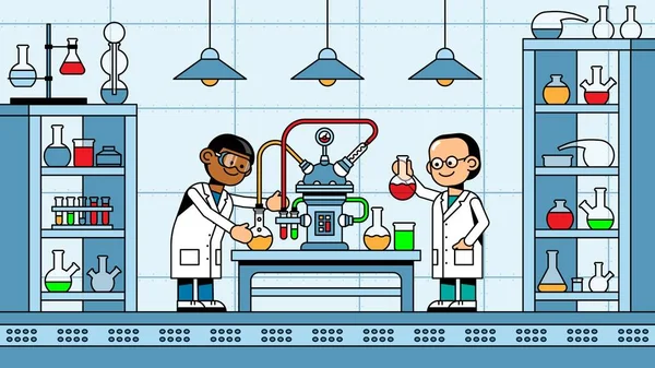 Wissenschaftler Chemiker machen Experiment im Chemielabor — Stockvektor