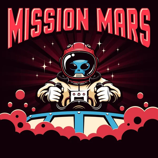 ミッション火星外国人パイロットとレトロポスター — ストックベクタ