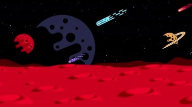 Kraterler ve uzay arkaplanlı Mars manzarası