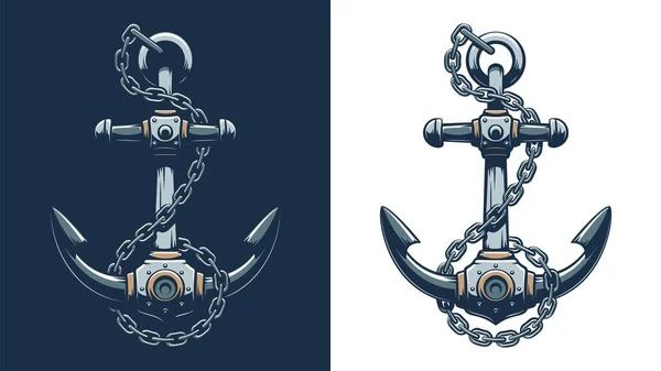 Vintage nautical anchor with chain — Stock Vector