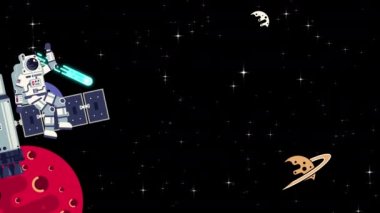 Açık uzayda uydusu olan bir astronot.