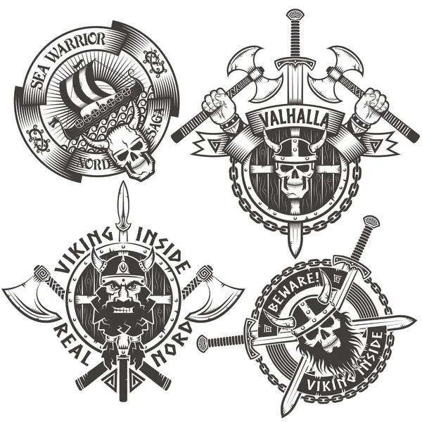 Set of 4 original Viking emblems — Stock Photo, Image