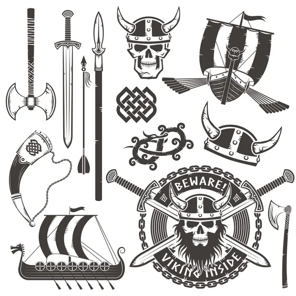 Emblema com viking crânio — Vetor de Stock