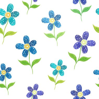 Mavi suluboya çiçeklerin kusursuz deseni