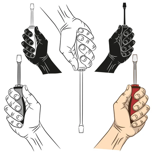 Main d'homme avec un tournevis — Image vectorielle