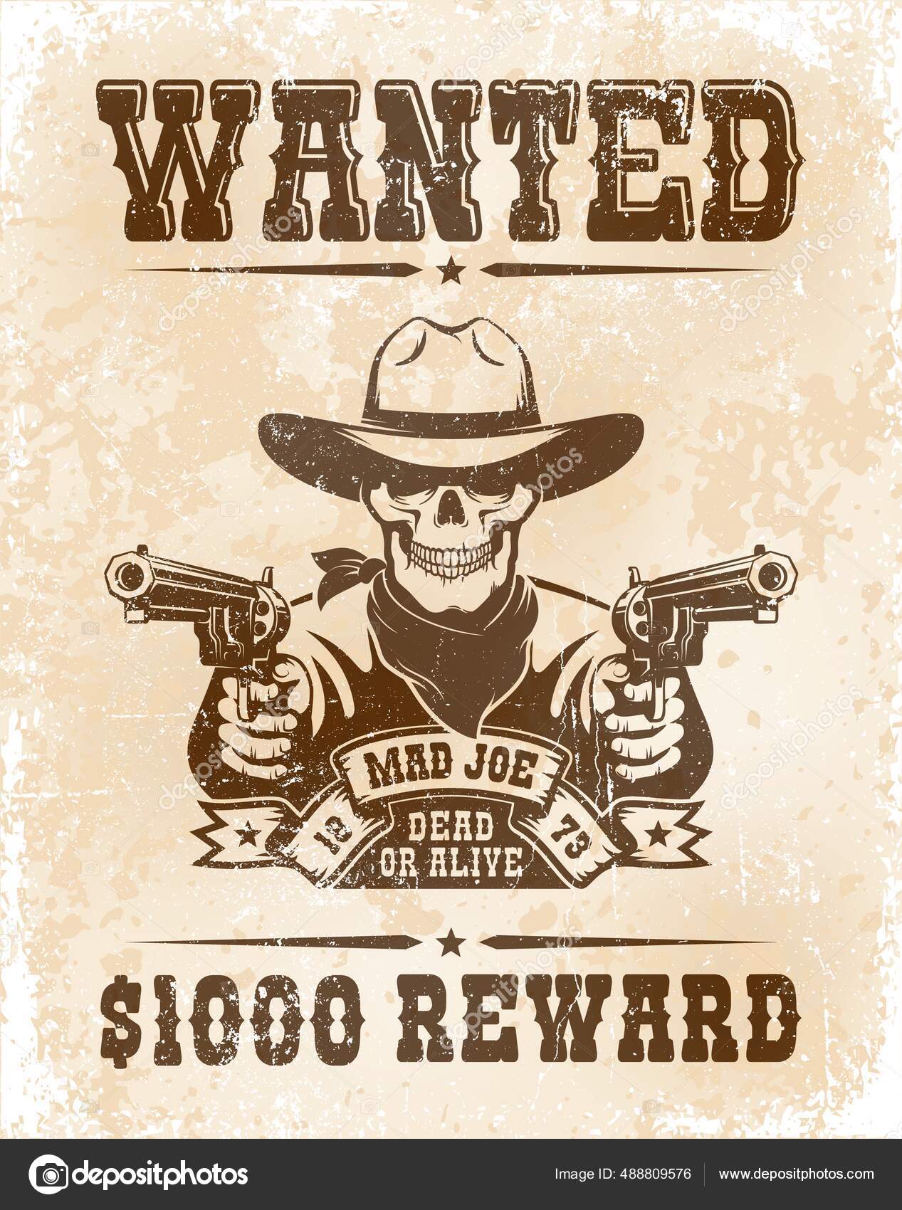 Wanted Dead Alive Silhouette Mexican Gunslinger Stock Vector