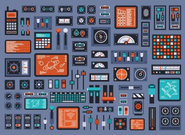 Set of control panel elements for spacecraft or technical industrial station clipart