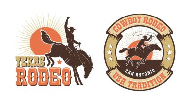 Kovboy beygiri silueti olan rodeo retro logosu