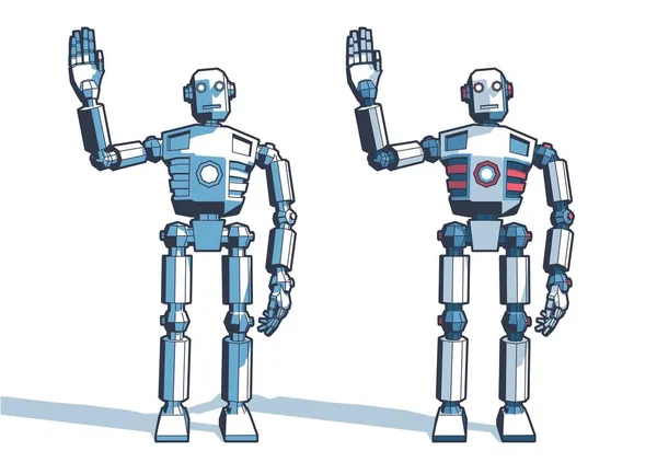Robotmannen välkomnar vinka med handen — Stock vektor