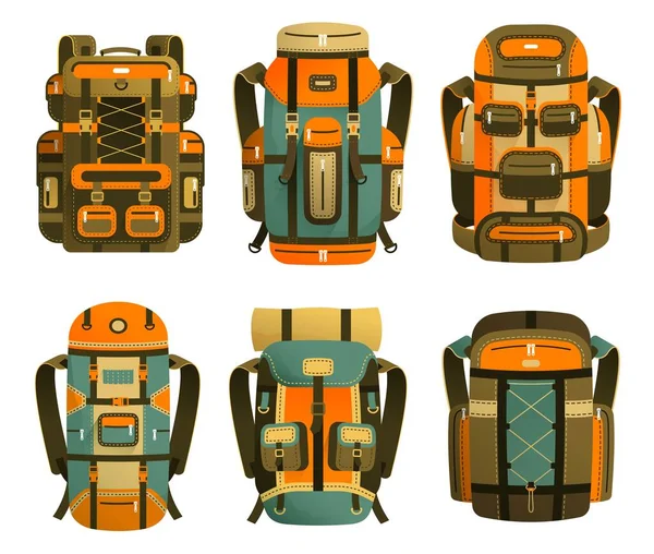 Camping backpack set - different design options — Stock Vector