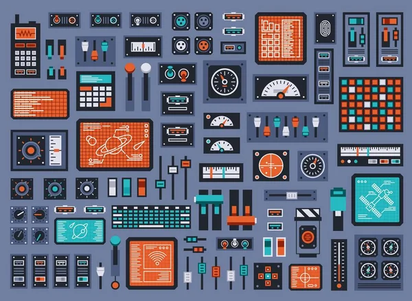 Conjunto de elementos del panel de control para naves espaciales o estaciones industriales técnicas — Archivo Imágenes Vectoriales