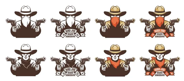 Cowboy bandit from the wild west with guns in his hands — Stockový vektor