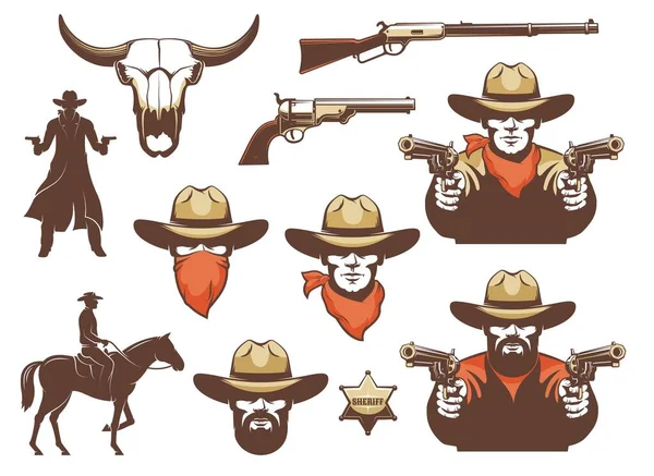 Cowboy oeste selvagem e armas e elementos de design — Vetor de Stock