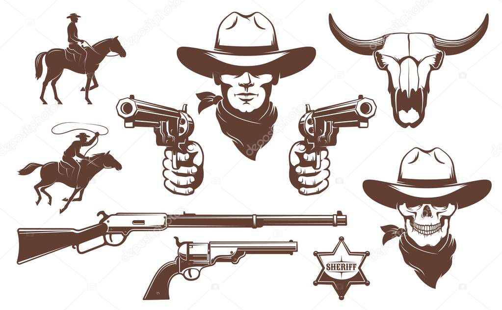 Cowboy Wild West retro design elements